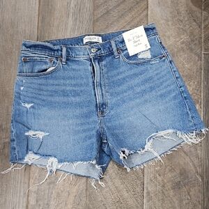 Abercrombie & Fitch Curve Love Distressed Blue Denim Shorts Size 32/14